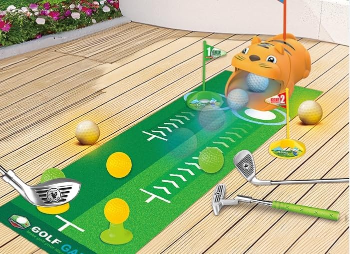 Fistone Kids Toy Golf Set, with Automatic Golf Returner, Golf Balls, Clubs, Putting Mat, Indoor Outdoor Sports Toy Birthday Gift