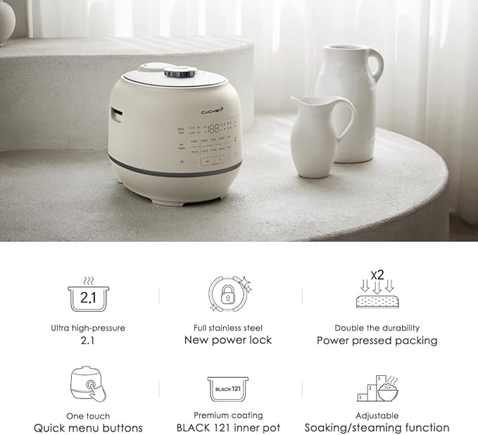 CUCHEN CRT-RPK0640IUS 6 CUP (1.2 quarts): 6 person serving | Expertly Crafted for Multi Grain Cooking |2.1 Ultra High-Pressure Induction Heating IH Rice Cooker | Full Stainless Power Lock System | Auto Steam Clean | Voice Guide | Made in Korea