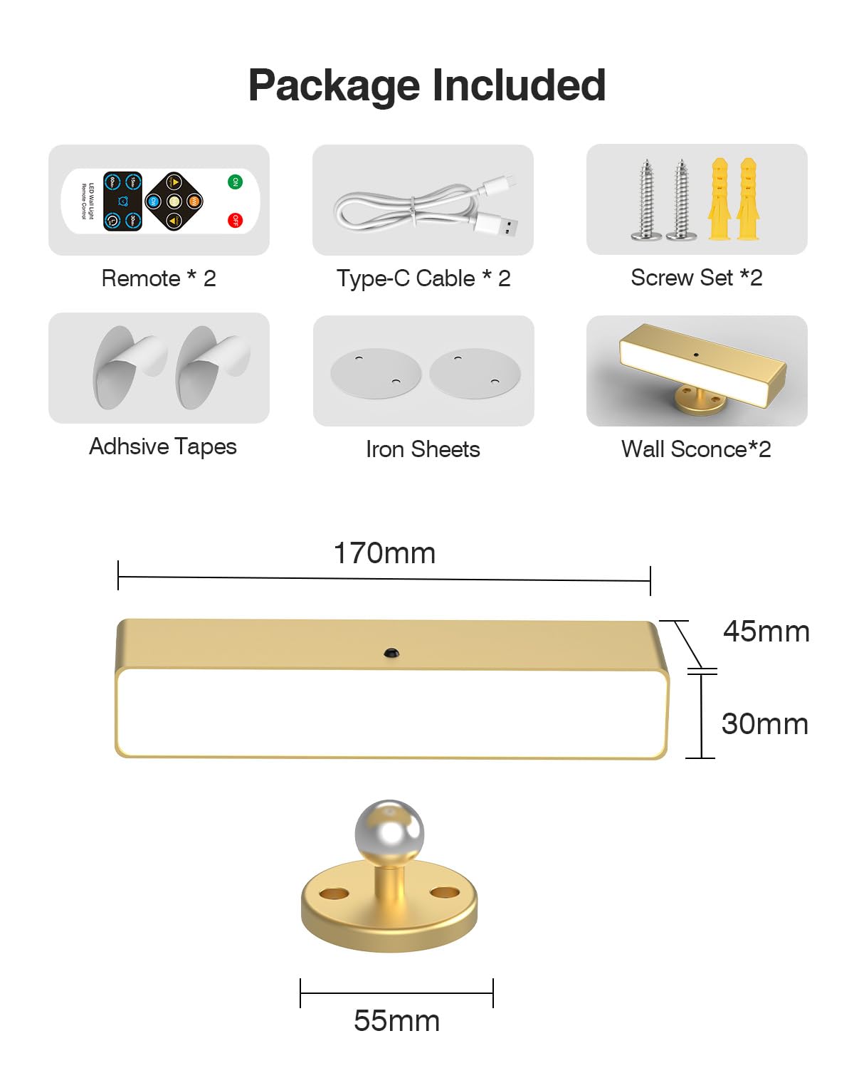 Battery Powered Wall Sconce Lights Set Of Two: Gold Rechargeable Wall Lights With Remote  Wireless Led Wall Mounted Lights  360?Rotation Magnetic Cordless Scone Lighting For Bedroom Living Room