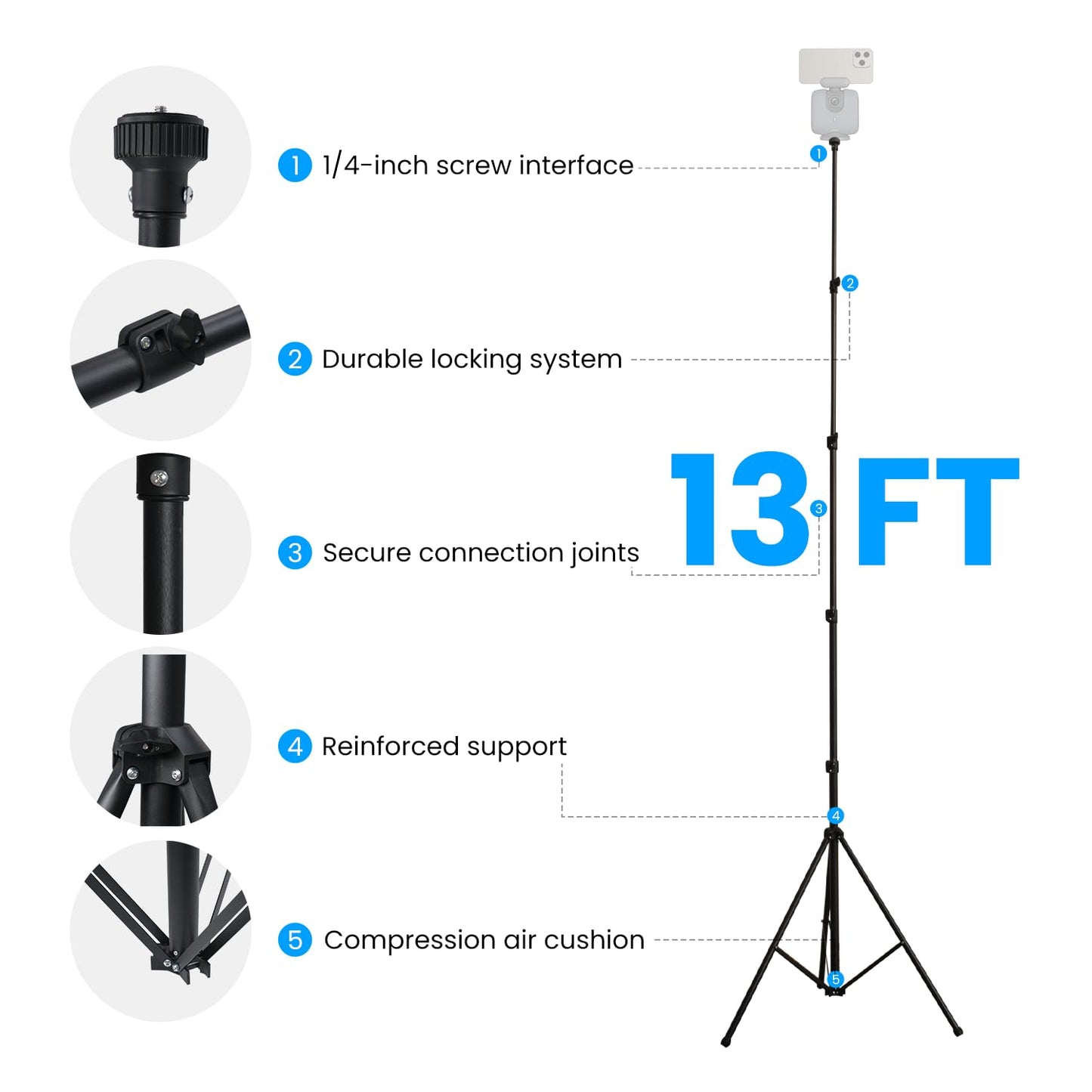 XbotGo Update T4 Tripod for Soccer/Basketball Games Recording: Up to 13 Feet, Extra Quick-Release Mount, Storage Bag, Non-Slip Feet, Wind Resistant, 1/4” Screw Compatible with Most DSLR Cameras
