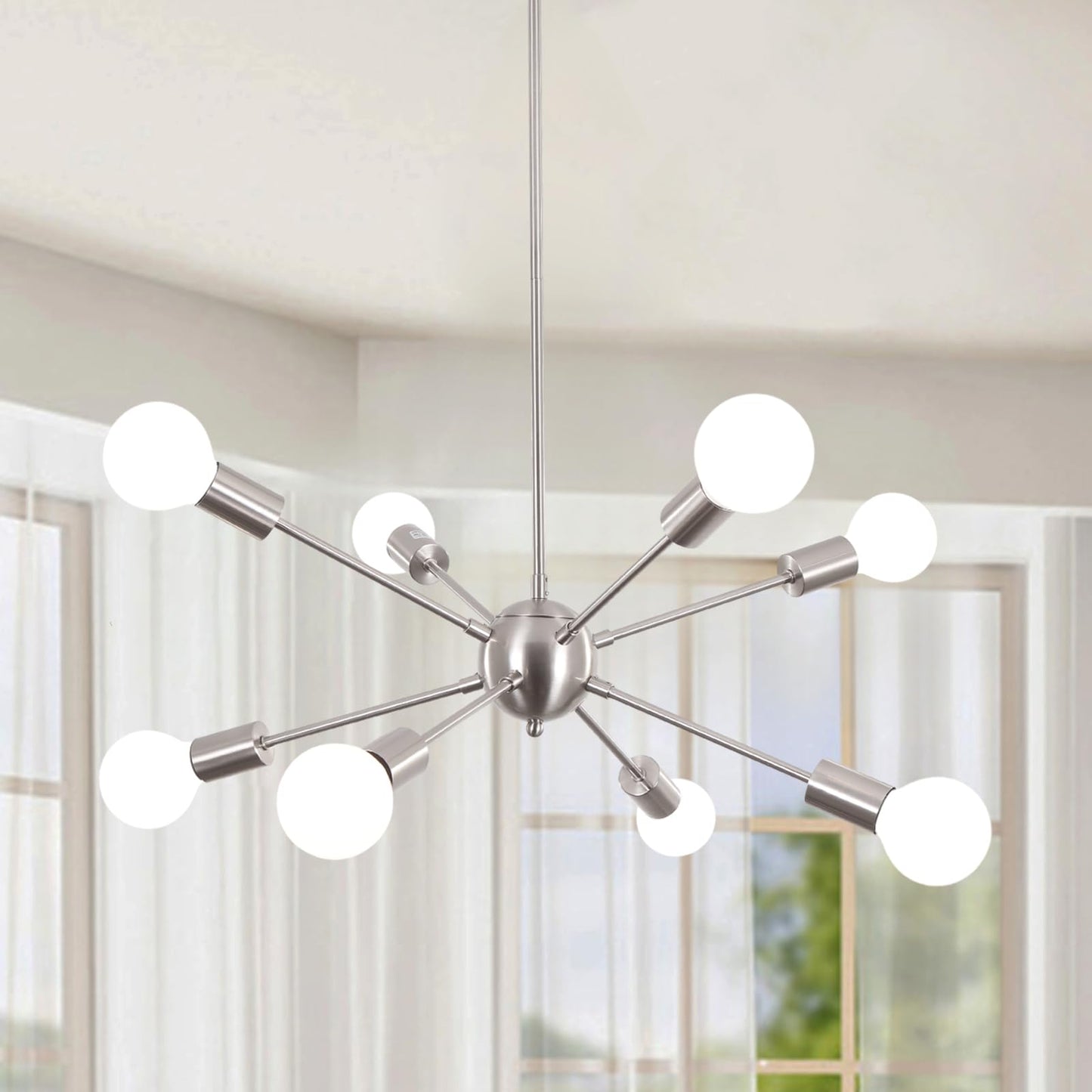 ETONIMERR Sputnik Chandelier, 8 Lights, Brushed Nickel, Mid Century Modern Ceiling Light Fixture, Model LS-D0005S-8-SN