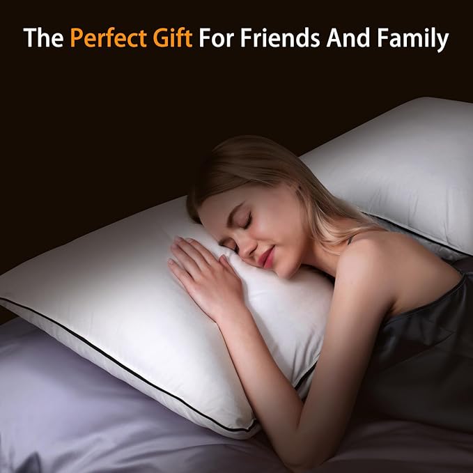 Natural White Goose Down Pillows- 550 Fill Power Down Pillow Queen Size - Soft and Support Down Bed Pillow for Back,Side,Stomach Sleepers，Queen (2 Pack ，20" x 28")