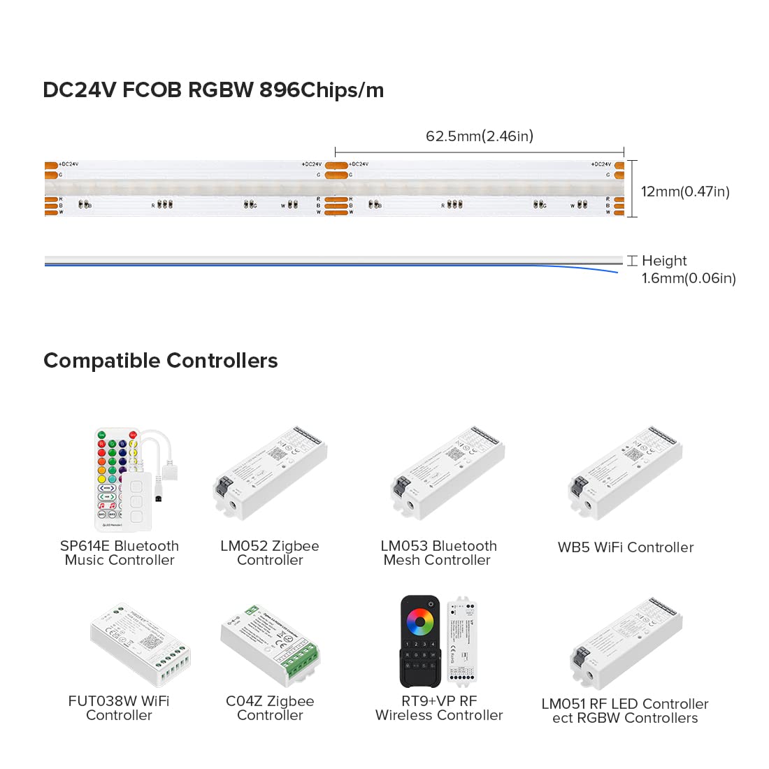 Btf-Lighting Fcob Cob Led Strip 9.8Ft Dc24V Rgbw 4000K High Density, Flexible, 12Mm Width For Indoor Home Decoration