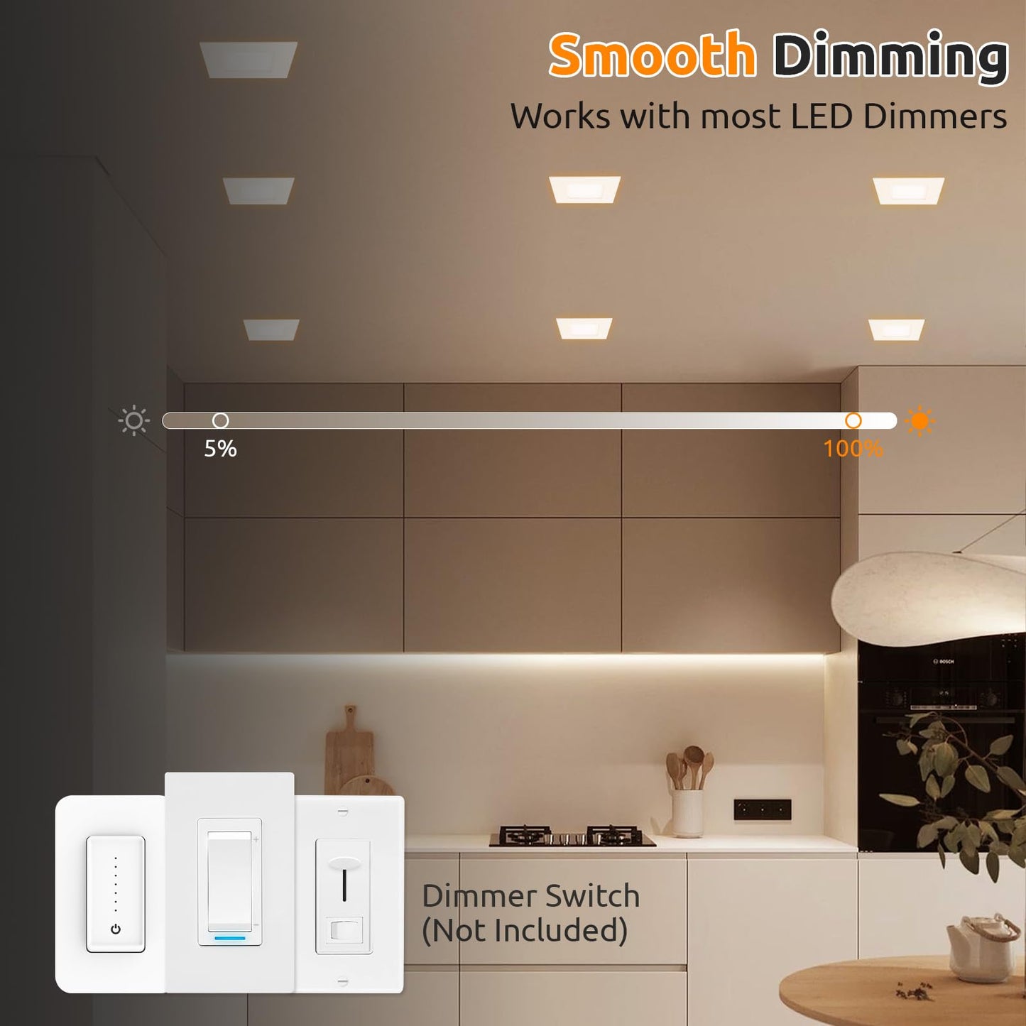 Honzin Square Led Recessed Lighting 4 Inch  5Cct Ultra Thin Led Recessed Ceiling Lights 6 Pack  Selectable 2700K/3000K/3500K/4000K/5000K  9W  Ic Rated  Dimmable Square White Trim With Junction Box