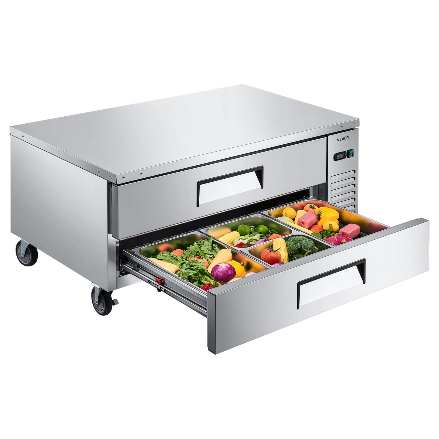 Vevor Chef Base Refrigerator, 52 W Commercial Chef Bases Worktop Refrigerators, 2-Drawer Under Counter Fridge With 8 Pans Stainl