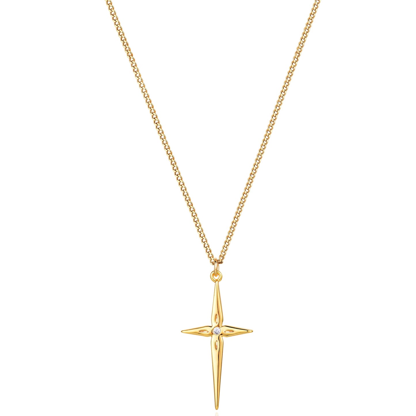 14K Gold Plated Cross Necklace, Cross Faith Arrow Zircon Pendant Dainty Chain Simple Tiny Jewelry Gift for Women