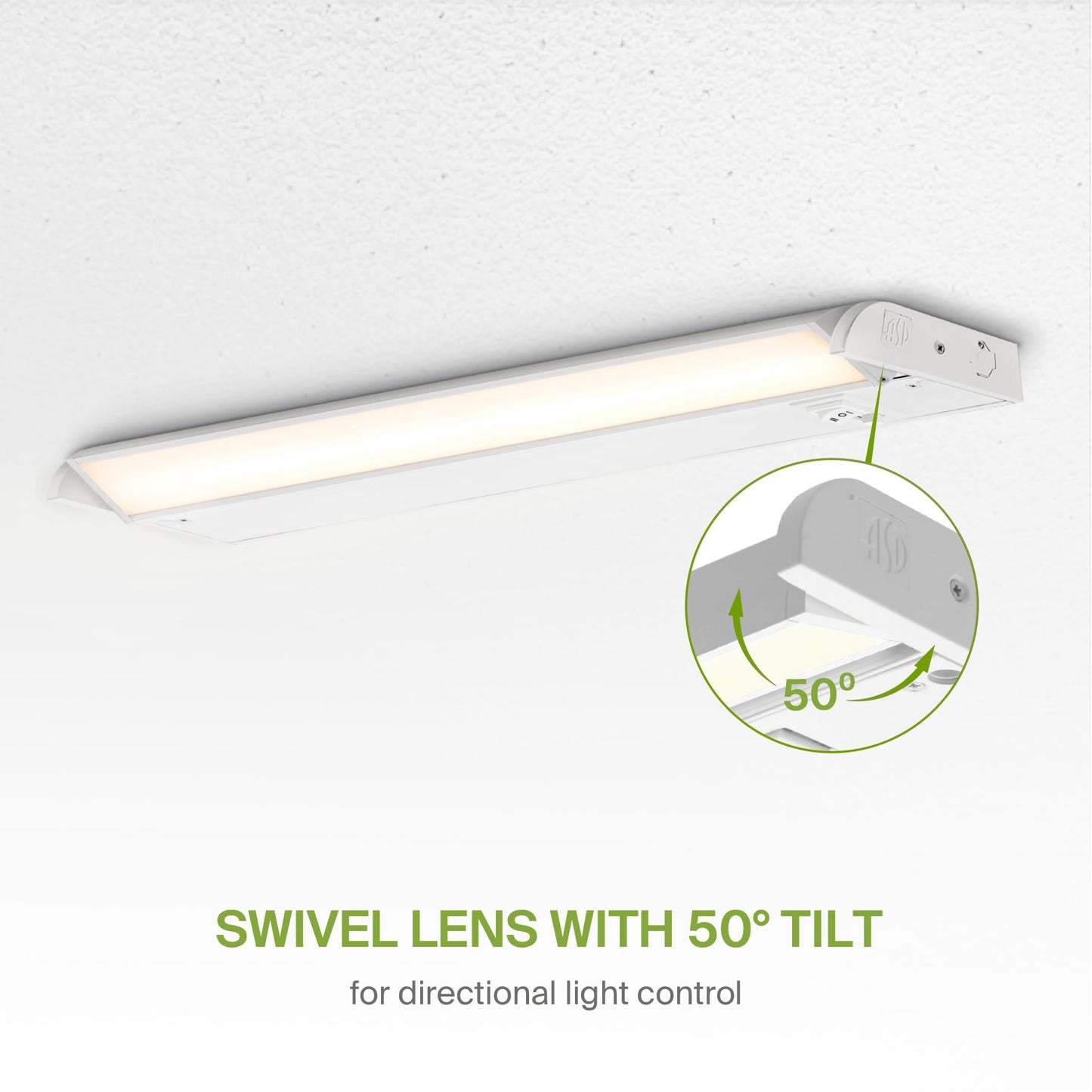 Asd Swivel Led Under Cabinet Lighting  24 Inch 12W  Hardwired Or Plug-In  2700K/3000K/4000K  Hi/Low Switch  Rotatable Lens  Dimmable Linkable Under Counter Light For Kitchen  Etl & Energy Star