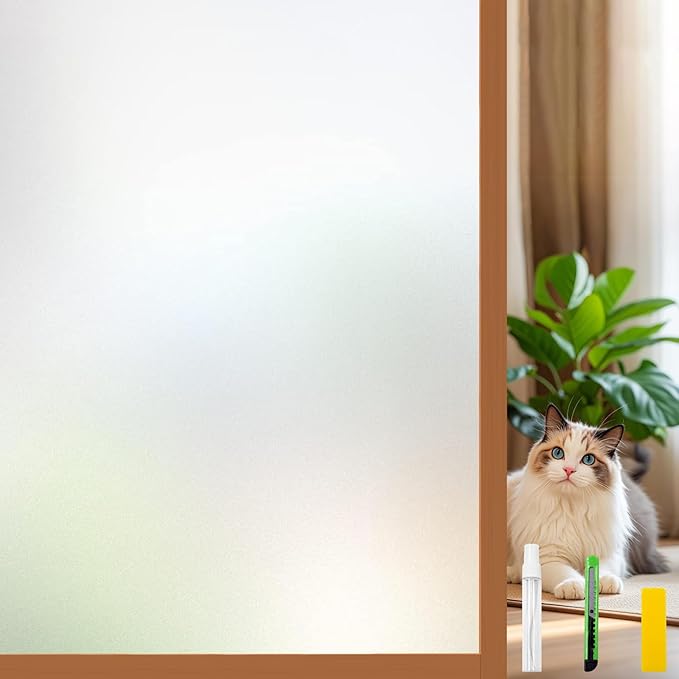 Window Privacy Film Frosted Glass Window Film Heat Blocking Window Tinting Film for Home Non Adhesive Static Cling Removable Frosting Bathroom Door (Pure, 23.6 x 157.4 Inch)