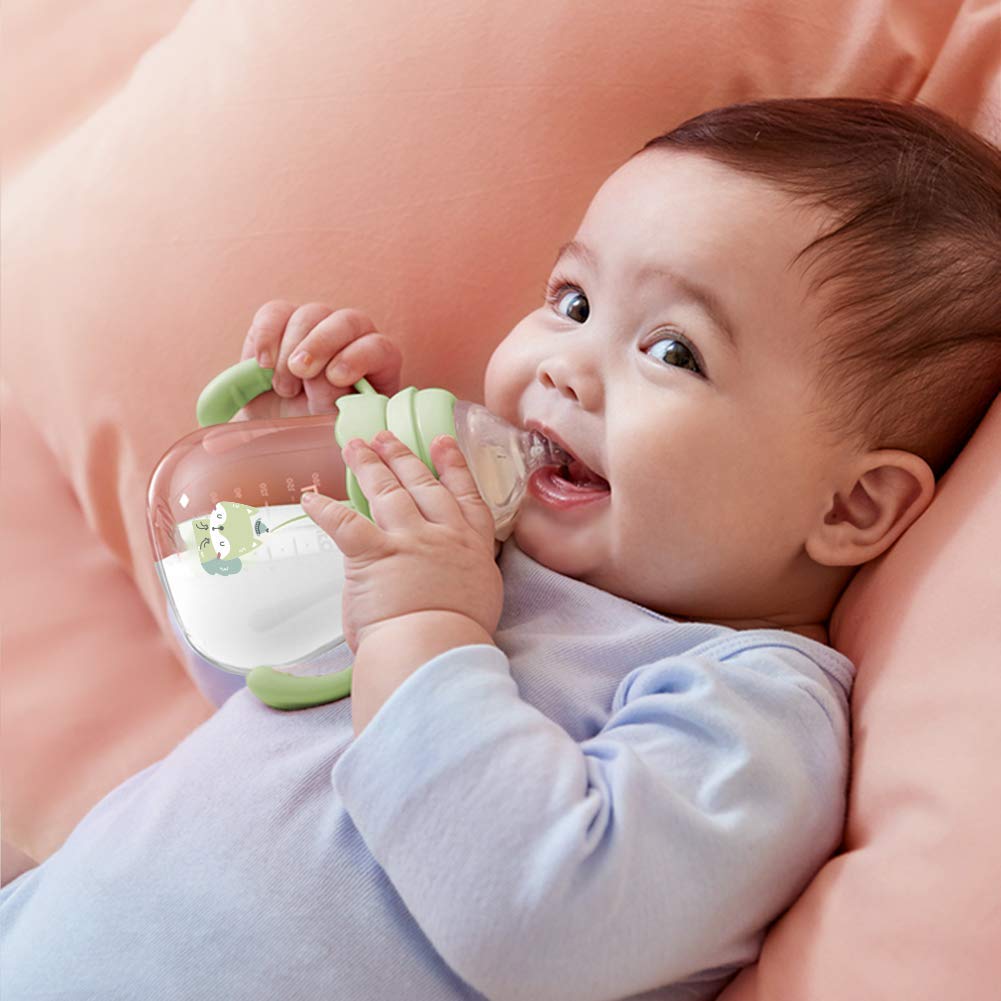POTATO Glass Baby Bottles, Anti-Colic Breastfeeding Bottles with Medium Flow Nipple, Suitable for Babies 3-6 Months, 2 Replaceable Nipples, 6 oz, Green