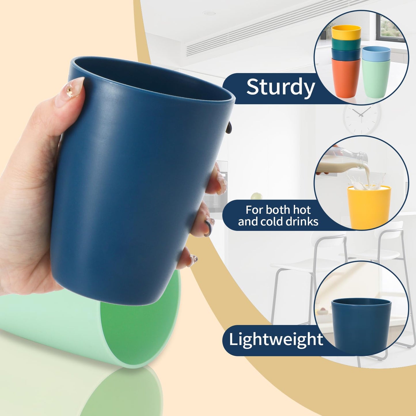 Lazycorner Wheat Straw Cup 12 Pcs Drinking Glasses Unbreakable Drinking Cup Reusable Water Plastic Glasses Tumblers with 6 Colors (12 oz)