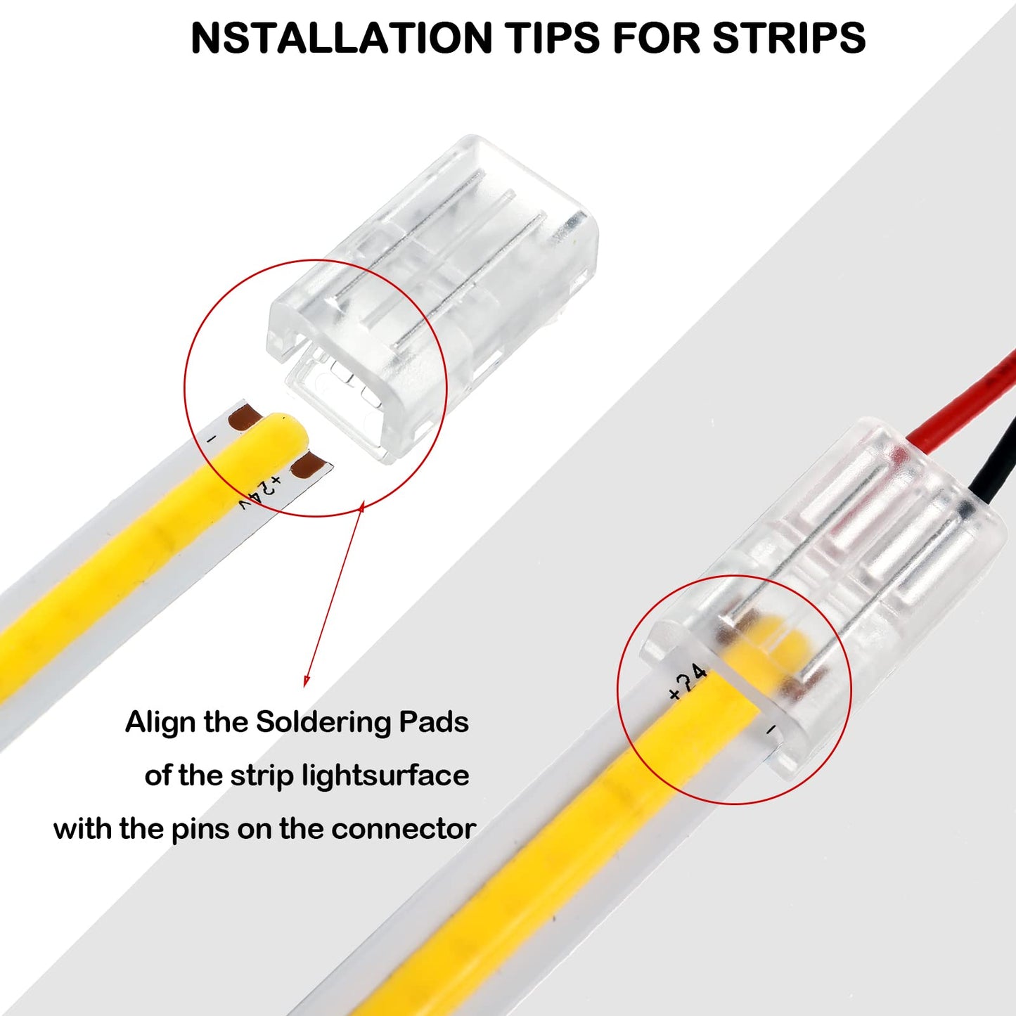 Flutesan COB LED Strip to Wire Connector 20 Pieces Waterproof LED Adapter Connectors Transparent Solderless LED Light Strip for Unwired Gapless Track Lighting(2 Pin, 10 mm)