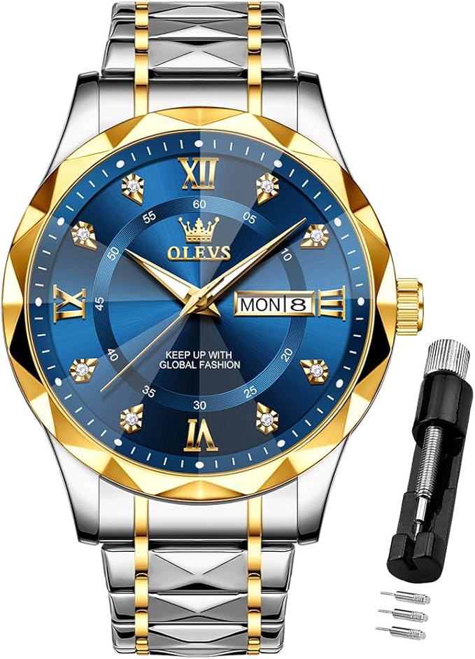 OLEVS Watches for Men Luxury Diamond Casual Large Dial Watches Stainless Steel Waterproof Business Dress Analog Luminous D...