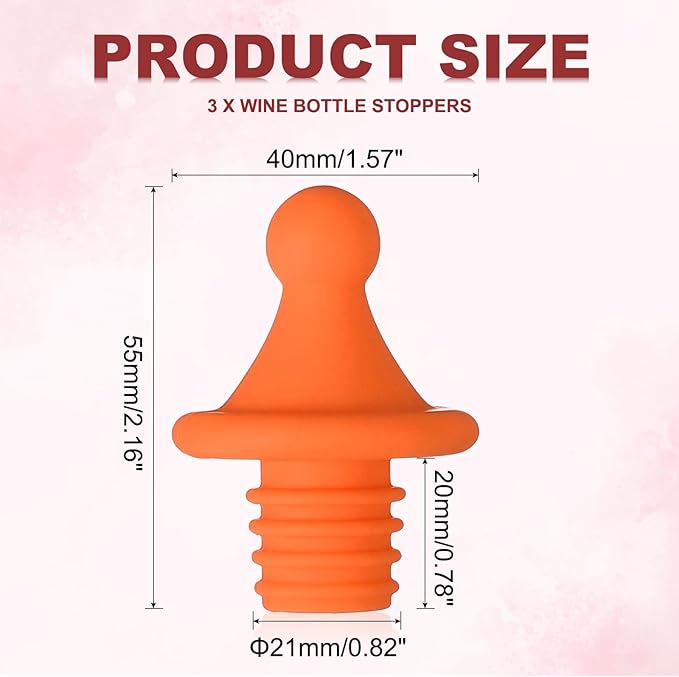 uxcell 3 Pcs Silicone Roof Shape Wine Stopper, Reusable Wine Stoppers Airtight Leak-proof Bottle Plug Liquor Saver with Beer Beverage Bottle Stopper for Bar Holiday Party, Orange