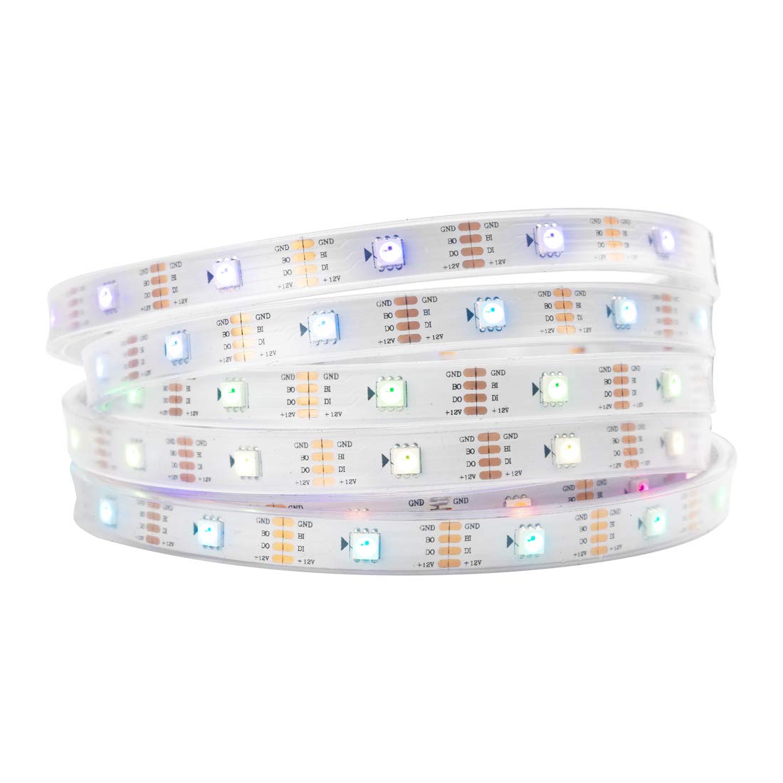 BTF-LIGHTING WS2815 RGB LED Strip Light 16.4ft 150 Pixels IP67 Waterproof White PCB