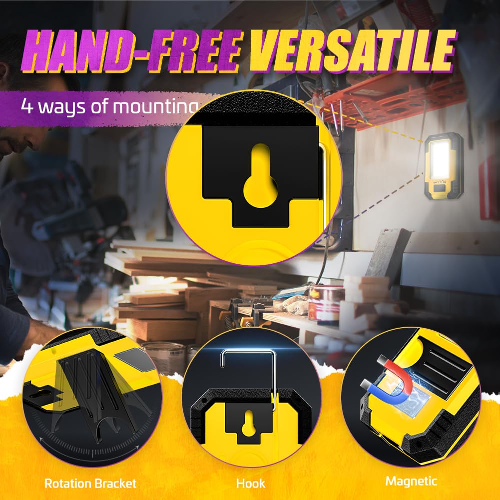 WARSUN 2 PC Portable LED Rechargeable Work Light,Magnetic Base & Hanging Hook, 30W 1200Lumens Super Bright, 5000K, for Car Repairing,Camping,Hiking,Backpacking,Fishing,Hurricane, Yellow