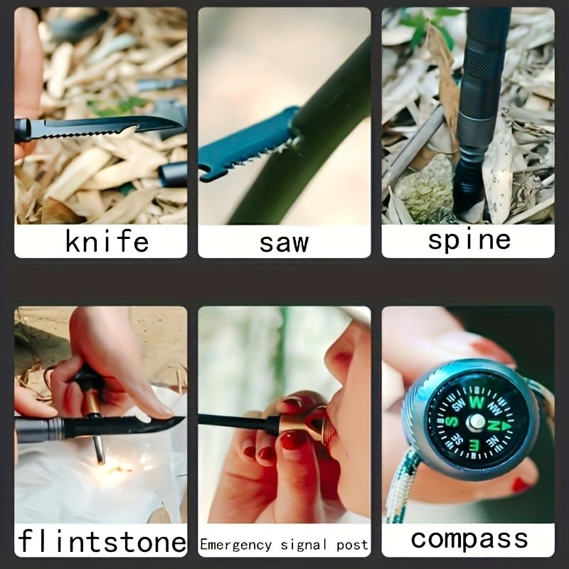 Multifunctional Tactical Hiking Stick with Compass & Canvas Bag - Adjustable Trekking Pole, Heavy Duty Aircraft Grade Alum...