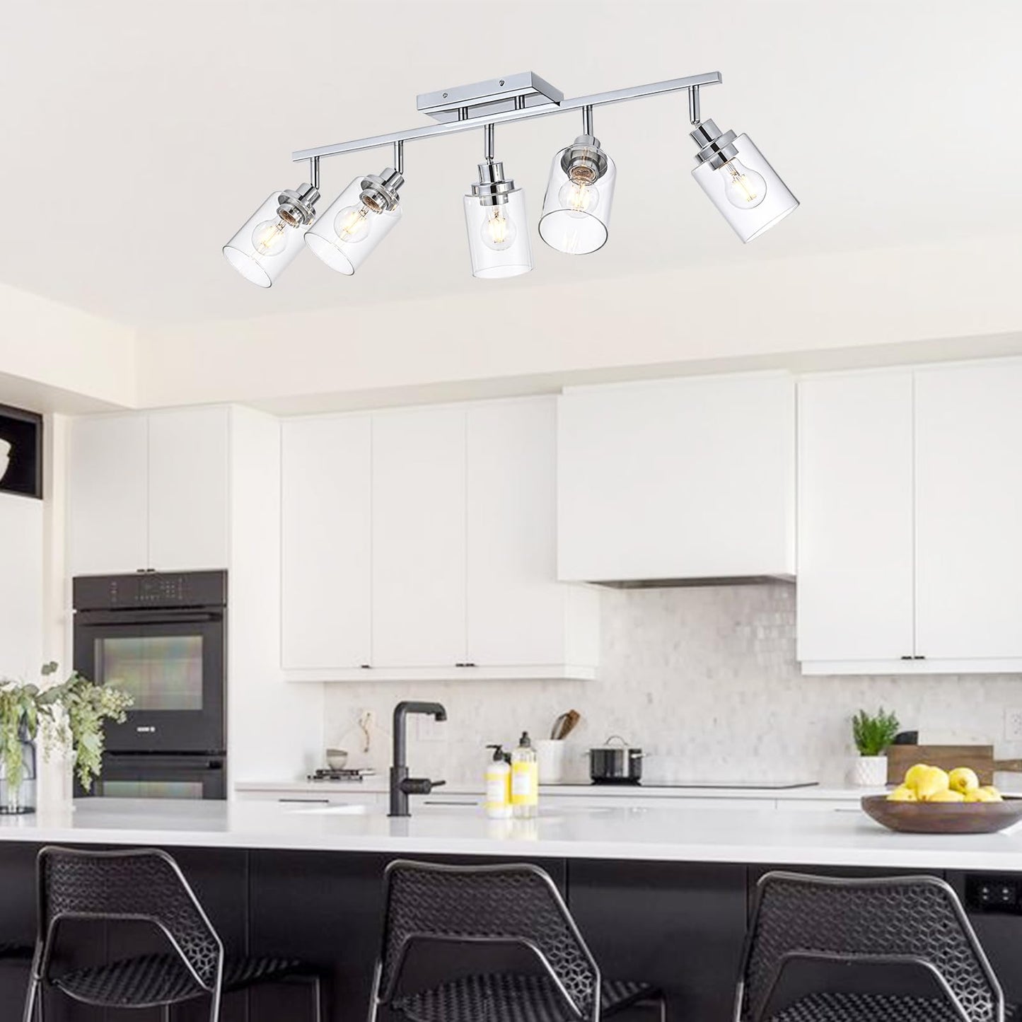 Wanluce 5-Light Track Lighting Kit Ceiling Kitchen Track Lighting Fixtures Chrome Bathroom Vanity Wall Lights With Clear Glass Multi-Directional Rotating Tracking Light Heads Spotlight For Accent Shop
