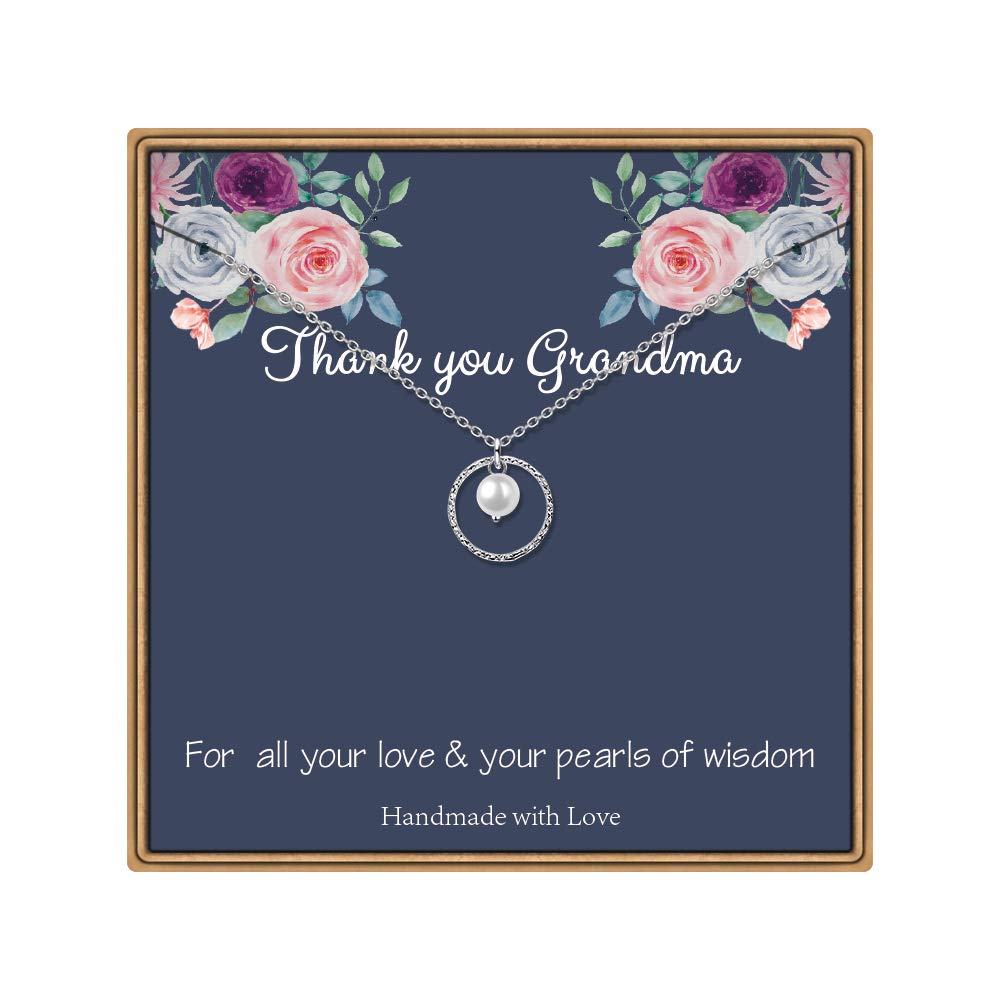IEFLIFE Grandma's Infinity Pearl Necklace - Granddaughter Gift, Thank You Jewelry for Grandma