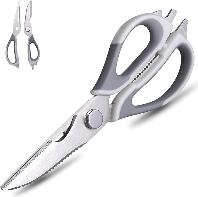 Kitchen Scissors for Food Heavy Duty, All Purpose Kitchen Shears that Come Apart Dishwasher Safe, Sharp Stainless Steel Cooking Scissors for Meat, Poultry, Fish (Grey)