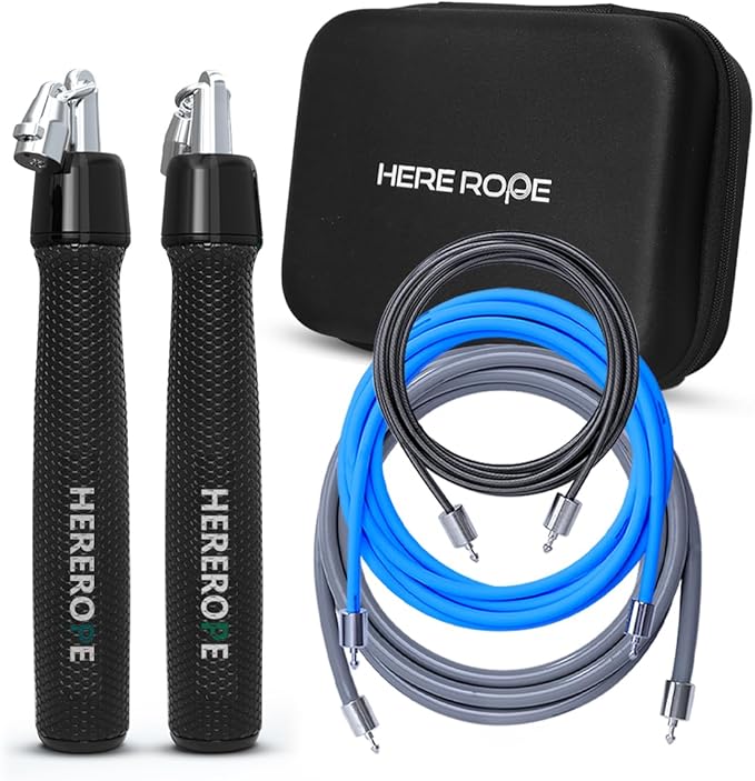 Hererope 3-in-1 Weighted Skipping Rope, Interchangeable Weights 1/6lb, 1/4lb, 1/2lb, 360 Degree Rotation, Adjustable Lengt...
