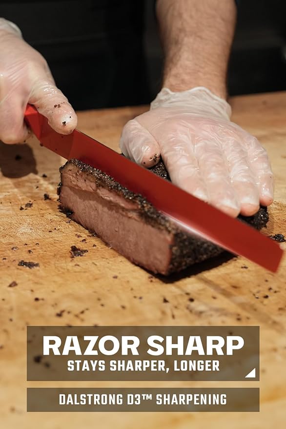 Dalstrong Slicing Knife - 12 inch - Shadow Black Series - Marauder Red Edition - Red Non-Stick Coating - High Carbon - 7CR17MOV-X Vacuum Treated Steel Carving Knife - Kitchen Knife Slicer - Sheath