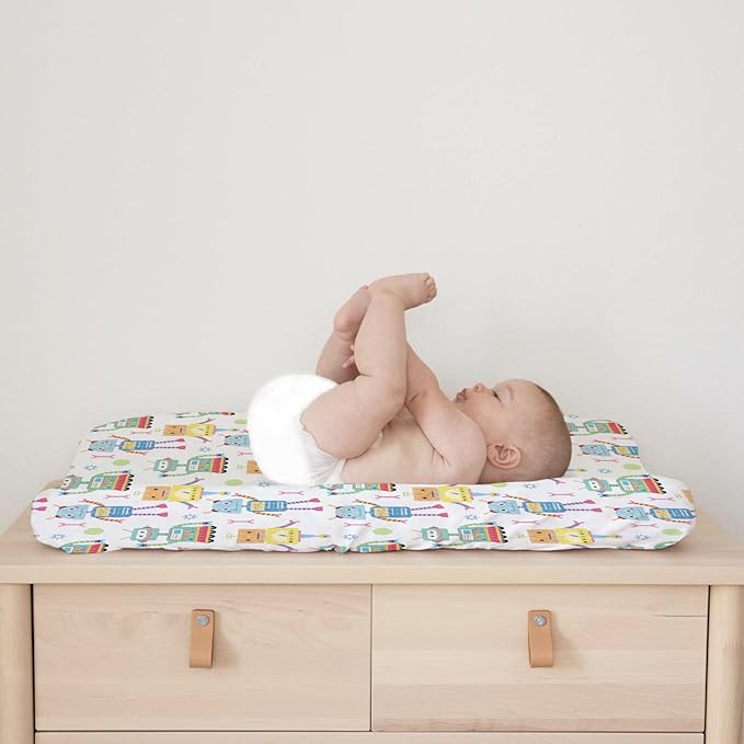 Cartoon Robots Changing Pad Covers Cute Robots Baby Diaper Changing Table Cover for Boys Girls Robots Nursery Decor Ultra Soft Breathable Stretch Changing Table Sheets Mats 32''x16''