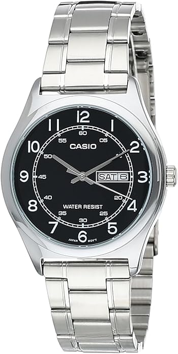 Casio MTP-V006D-1B2 Men's Stainless Steel Easy Reader Black Dial Day Date Analog Dress Watch