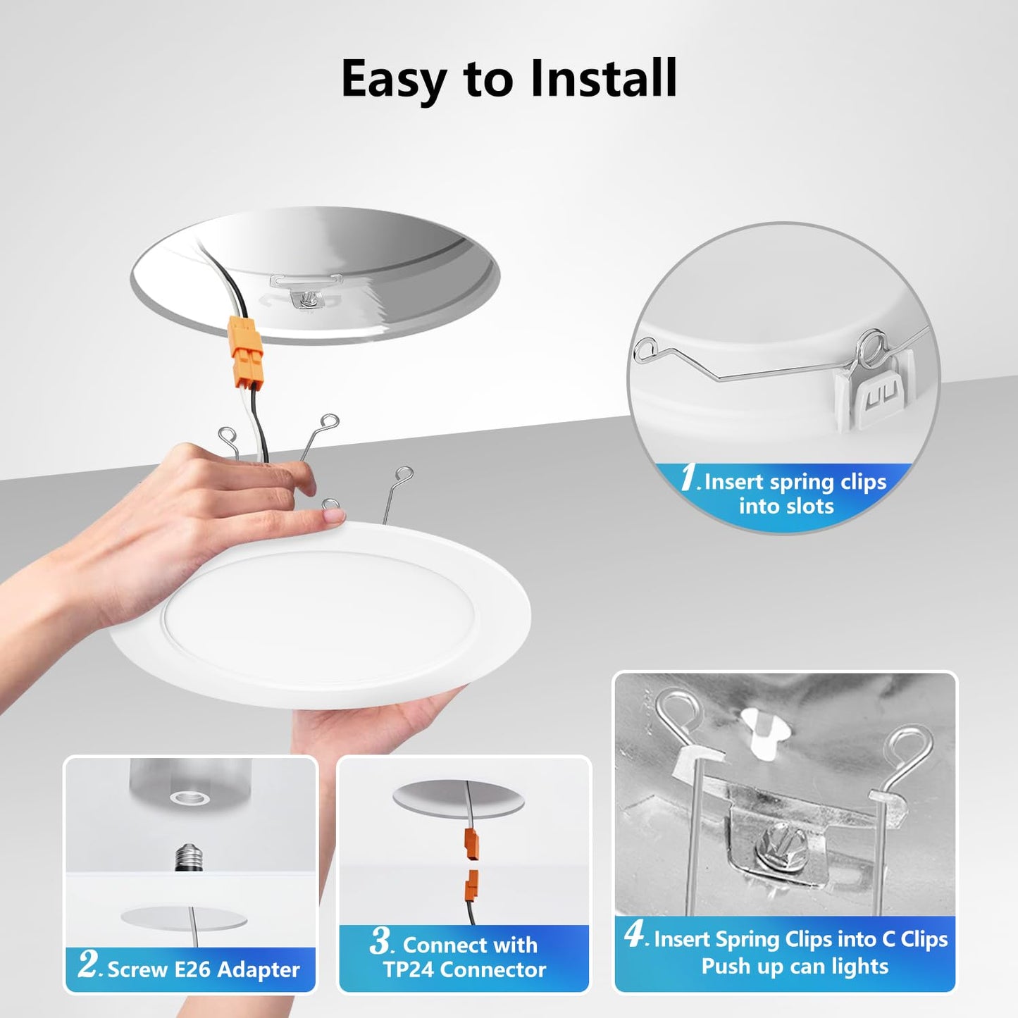 LVWIT LED Recessed Light 6Inch, Can Lighting Color Selectable 2700/3000/4000/5000/6000K 5CCT, 10W(120W Equivalent) Dimmable Downlight with E26 Conversion Kit, Retro Fit Ceiling Light Fixtures, 24 Pack