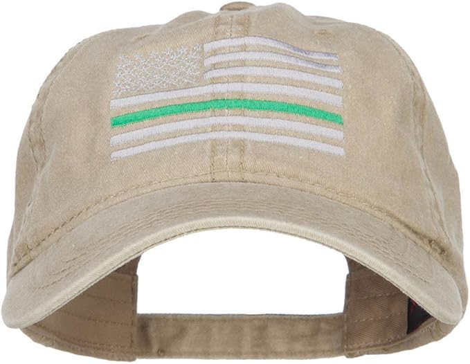 e4Hats.com Thin Green Line Silver USA Flag Embroidered Washed Cap