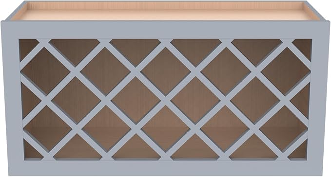 Solid Wood RTA Wine Bottle Rack Wall Cabinet with Lattice Panels Wine Holder Wine Storage Cabinet for Bar, Pantry, Wine Cellar Basement Countertop Mocha (Gray, 36”W × 12”D × 18”H), Sk-grey