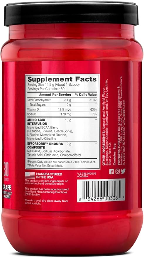 BSN Amino X Muscle Recovery & Endurance Powder with BCAAs, 10 Grams of Amino Acids, Keto Friendly, Caffeine Free, Flavor: Grape, 30 servings (Packaging may vary)