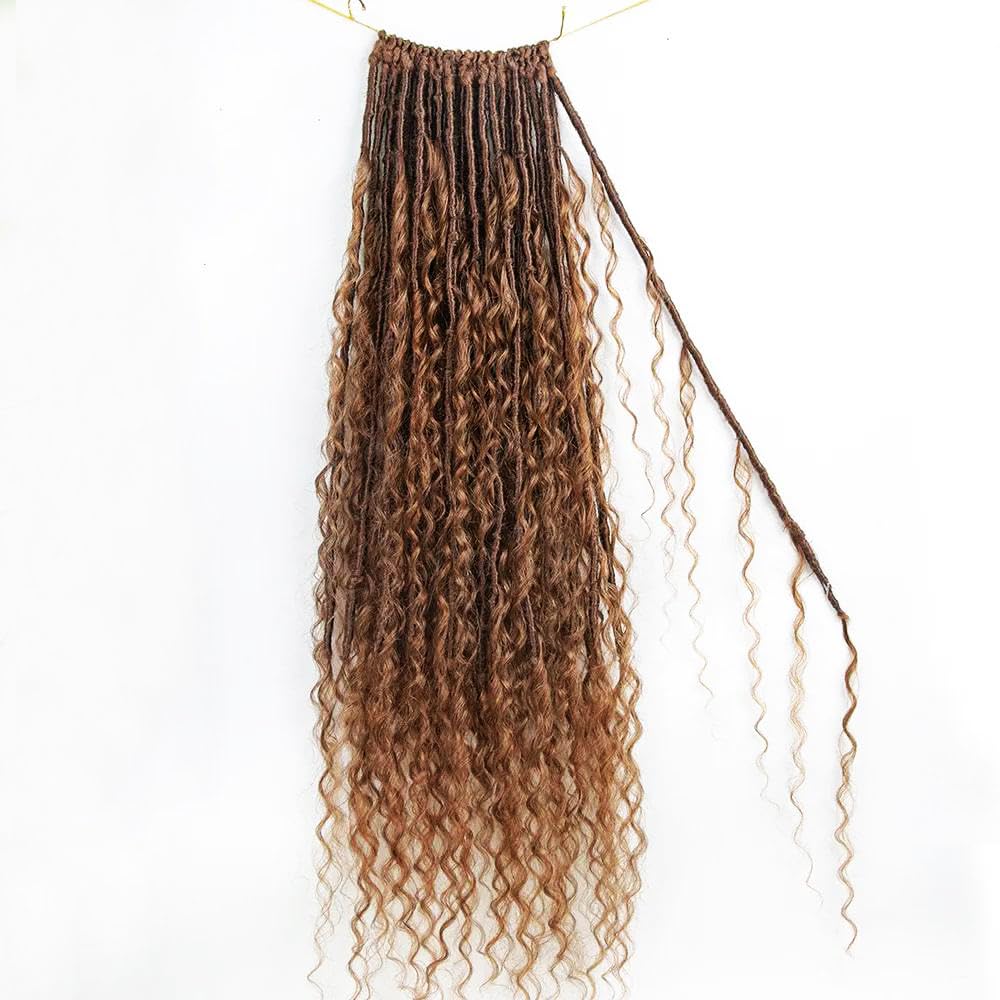 Pre-looped Light Auburn Crochet Dreadlocks with Human Hair Curls #30 Color Honey Blonde Crochet Boho Locs Hair 22 Inch 48 Strand