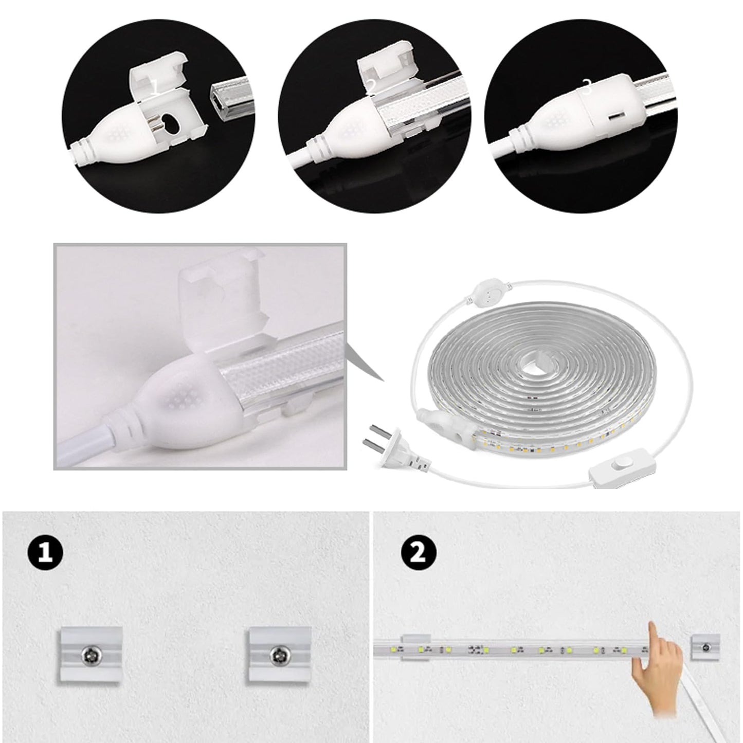 Chnmalitai 9.84Ft Led Strip Lights Outdoor Waterproof  6500K Super Bright Led Tape Lights 110 V White Rope Lights 360 Leds Strip Lighting For Bedroom  Backyards  Garden