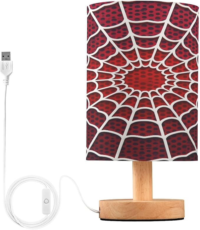 White Spider Web Red Dot Table Lamp for Bedroom Bedside Lamp Desk Lamps Cylinder Nightstand Lamp for Living Room Office Decor