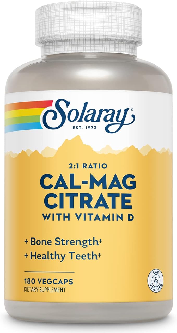 SOLARAY Calcium & Magnesium Citrate 2:1 Ratio w/Vitamin D-3, Healthy Bones, Muscle & Nervous System Support, High Absorption 180 Capsules