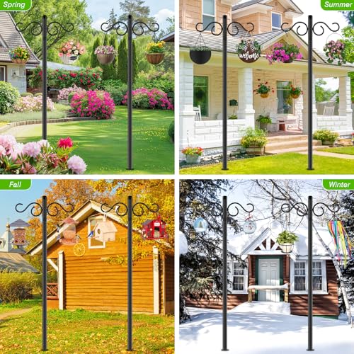 RCUICA Double Shepherds Hooks for Outdoor,2 Pack 90 Inch Bird Feeder Pole with 5 Prongs Base,Heavy Duty Shepherds Hook,Sui...