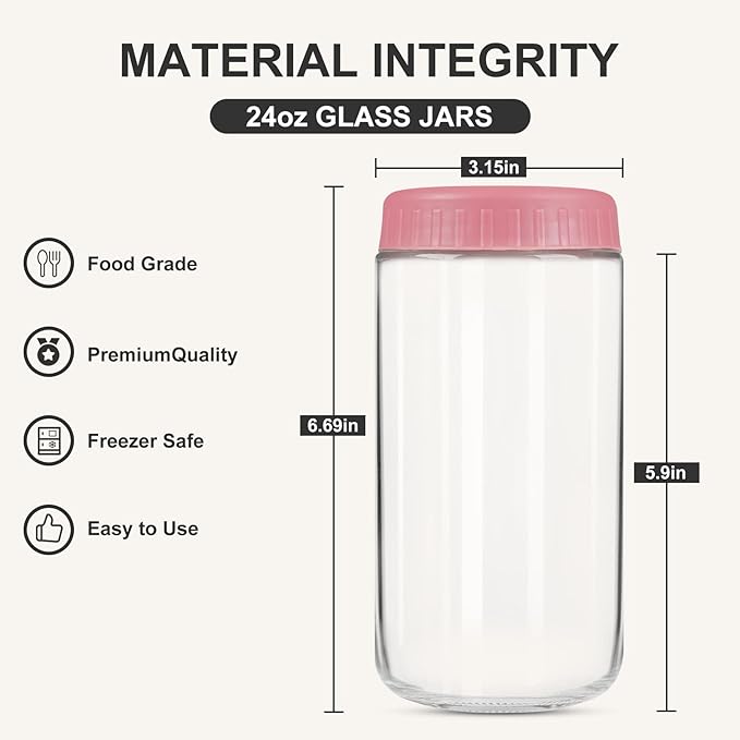 Overnight Oats Containers with Lids, 24oz Glass Jars with Lids 4 pcs, Candy, Wide Mouth Mason jars for Salad, Yogurt, Snacks, Meal Prep