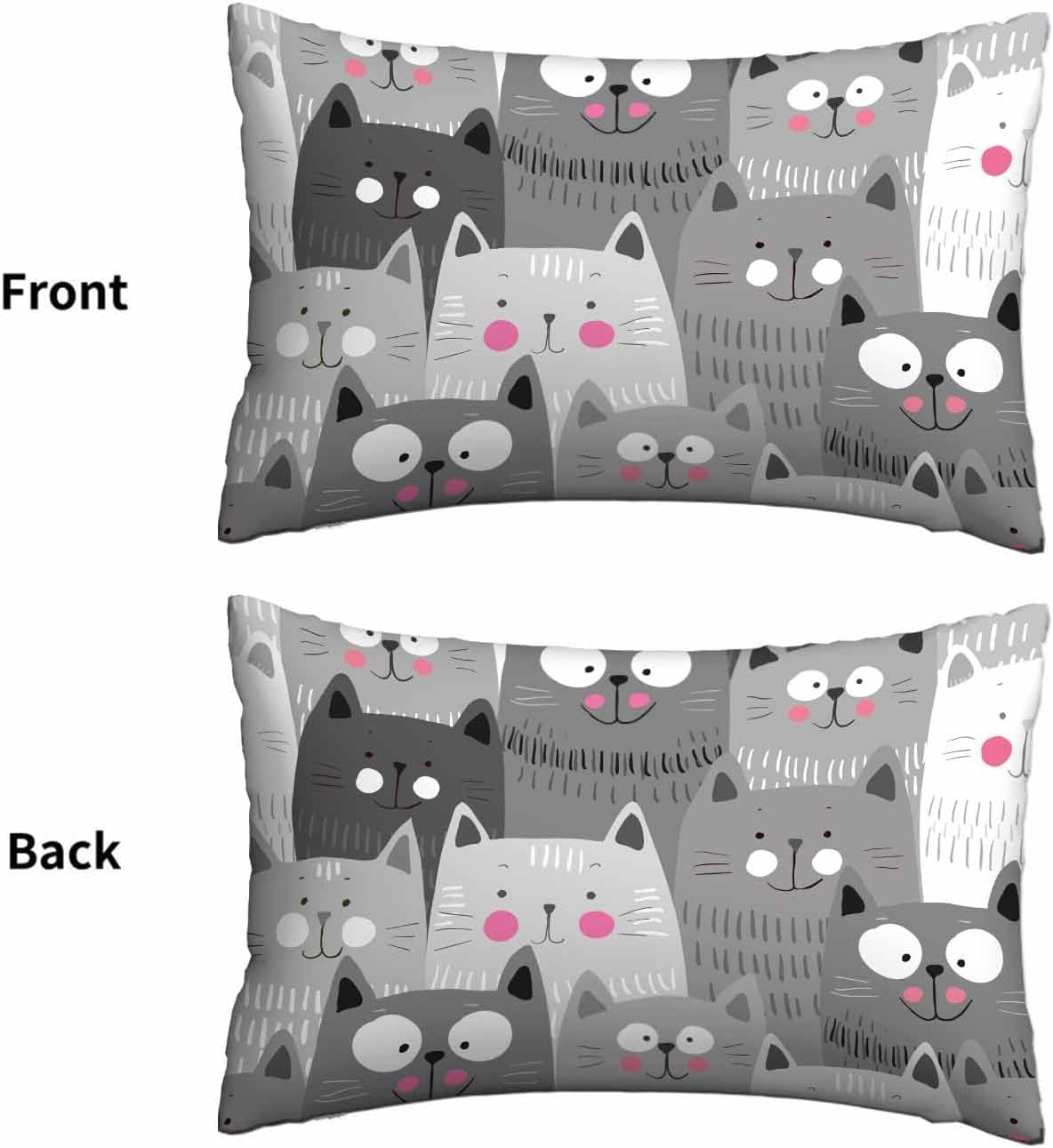 Mugod Throw Pillow Case White Grey Cute Cartoon Cats,Waist Lumbar Cushion Cover Sofa Home Decorative Rectangle Oblong 20x30 Inches