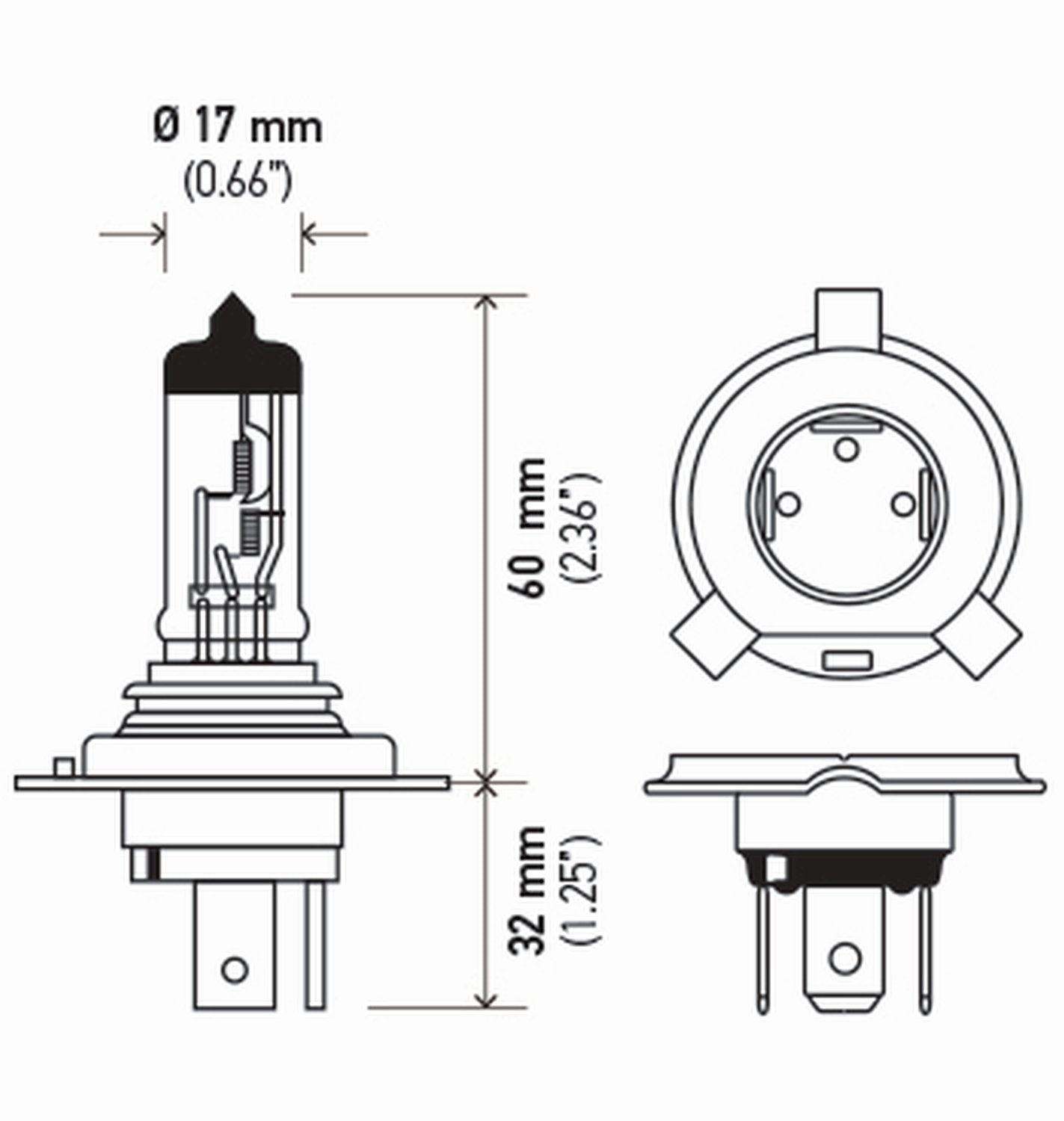 HELLA H4TB Halogen Bulbs, 12V, 60/55W, Standard Base P43t, Glass, Multi Color
