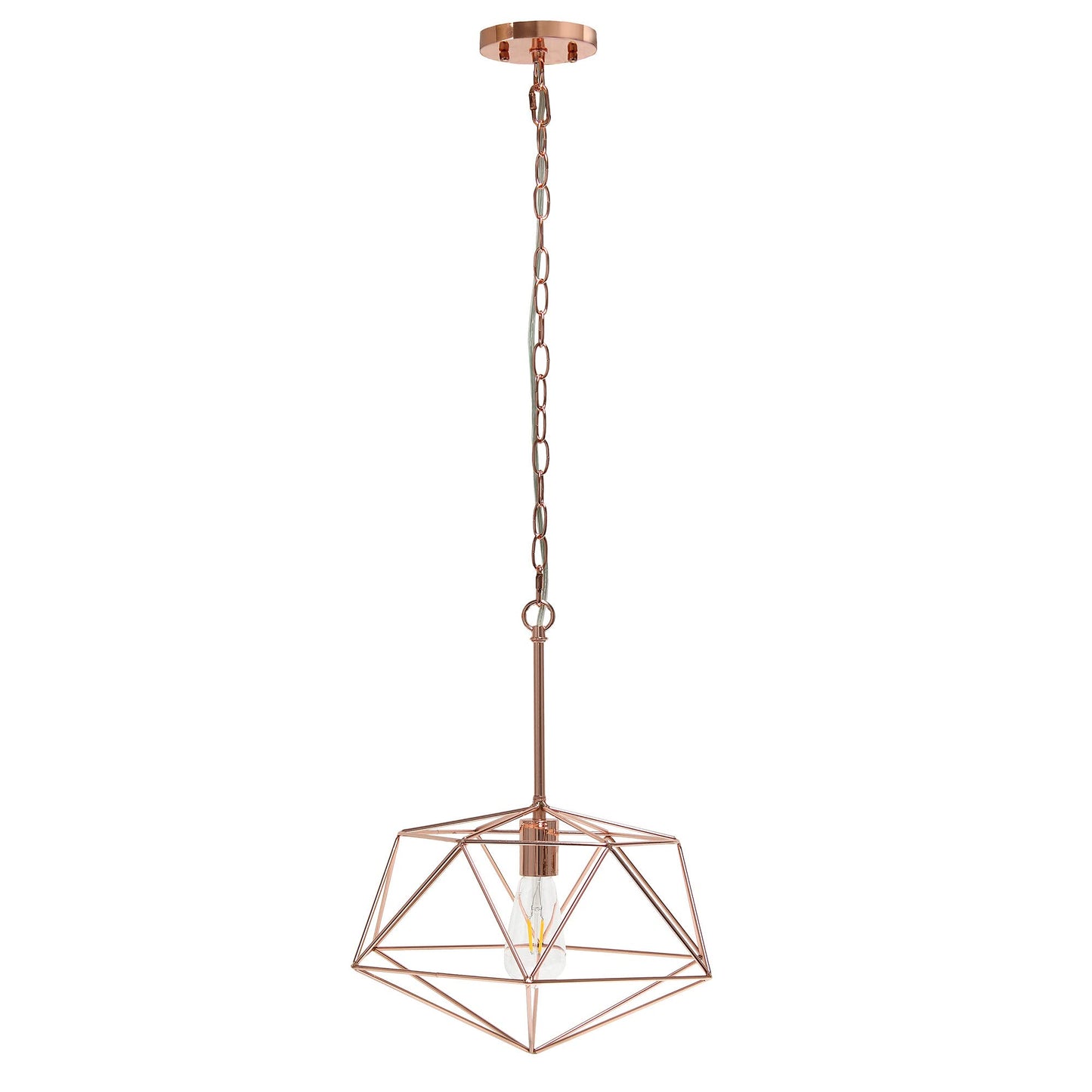 Elegant Designs Pendant Light Fixture, 16in Iron Geometric Cage, Rose Gold, Model PT1011-RGD