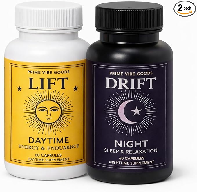 Prime Vibe Goods Lift & Drift – Energy & Stress Support Supplement (2-Pack, 120 Capsules) – Adaptogens for Focus, Relaxati...