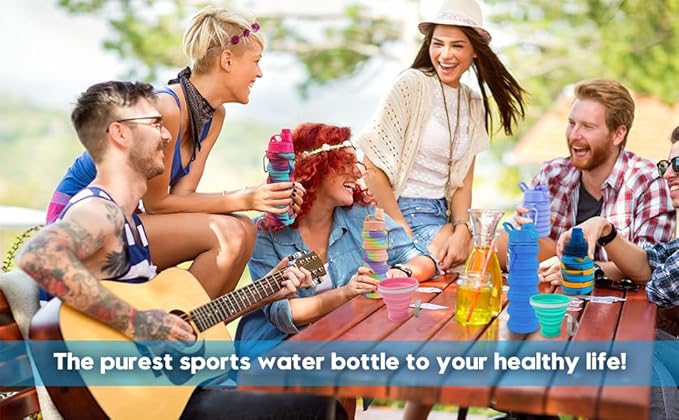 Collapsible Water Bottles 500 ml 2 pack with silicone collapsible cup 200 ml 2 pack,Travel Water Bottle Portable Hiking Water Bottle Reusable BPA Free Silicone Water Bottles.(Colorful)