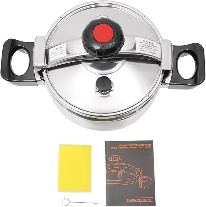 7.4QT Stainless Steel Pressure Cooker, 60Kpa Large Steamer Cooking Pressure Canners, Safety Valves, Compatible with Induction and Gas Stovetops for Family or Commercial
