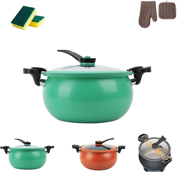 Multifunctional Large Capacity Non-stick Pressure Cooker, 5.3QT electric pressure cooker, Anti-Scalding Handle & Visual Glass Lid, Non-Stick Pans,Easy to Clean,for Family Meals, Soups, Stews (Green)