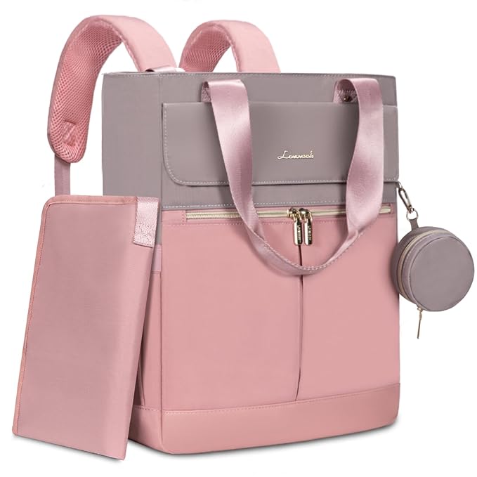 LOVEVOOK Diaper Bag Backpack,Diaper Bag Tote with Insulated Pockets,Baby Bag for Girl Boy with Changing Pad,Large Baby Diaper Bag with Pacifier Case,Anti-Theft Travel Backpack for Women,Pink-Gray