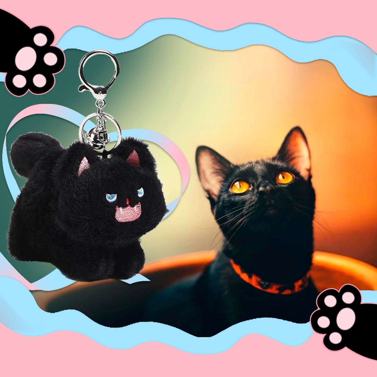 Cat Keychain Plush Black Cat Gifts Cute Keychains for Women Cat Lovers Gifts For Women Kawaii Cat Mom Backpack Accessories Bag Charms Halloween Keychain Christmas Gifts For Cat Lovers Kawaii Stuff
