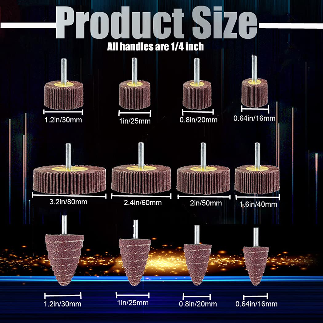 Mixiflor 24 Pcs Abrasive Flap Wheel Sander Set, 80 Grit Sanding Flap Wheel, 1/4" Shank Flap Wheel Sander for Drill, Die Grinder Flap Wheel for Remove Rust