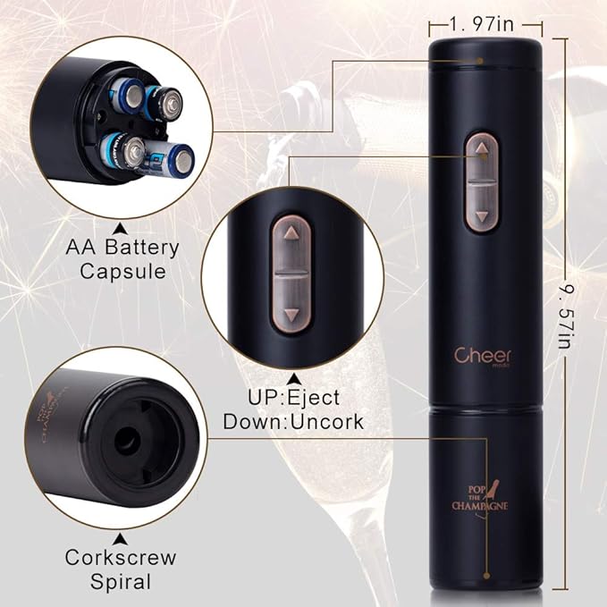 Cheer Moda Wine Opener,Electric Bottle Opener Corkscrew,Wine with Foil Cutter, 4AA Battery Powered Cordless Not Include-Best Gift for Lover (Champagne Gift, Black)