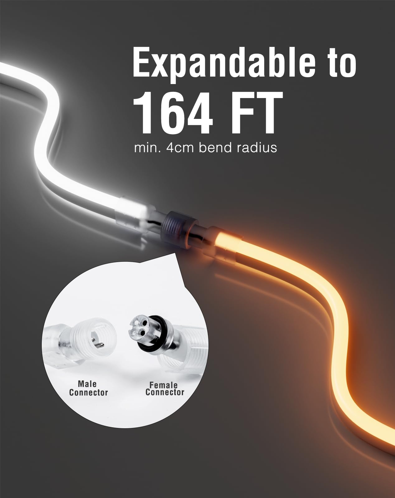 Shine Decor LED Neon Rope Lights, 82FT Waterproof SMD2835, 2500K Warm White, AC110V-120V, Model CML-NWW-25M