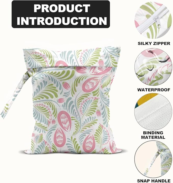 2Pcs Flower Print Wet Bags, Wet Dry Bag Reusable Zipper Pouch for Swimsuit, Diapers, Travel, Pool, Beach, Dirty Yoga Gym Clothes, Toiletries, Waterproof Birthday Christmas Gifts for women